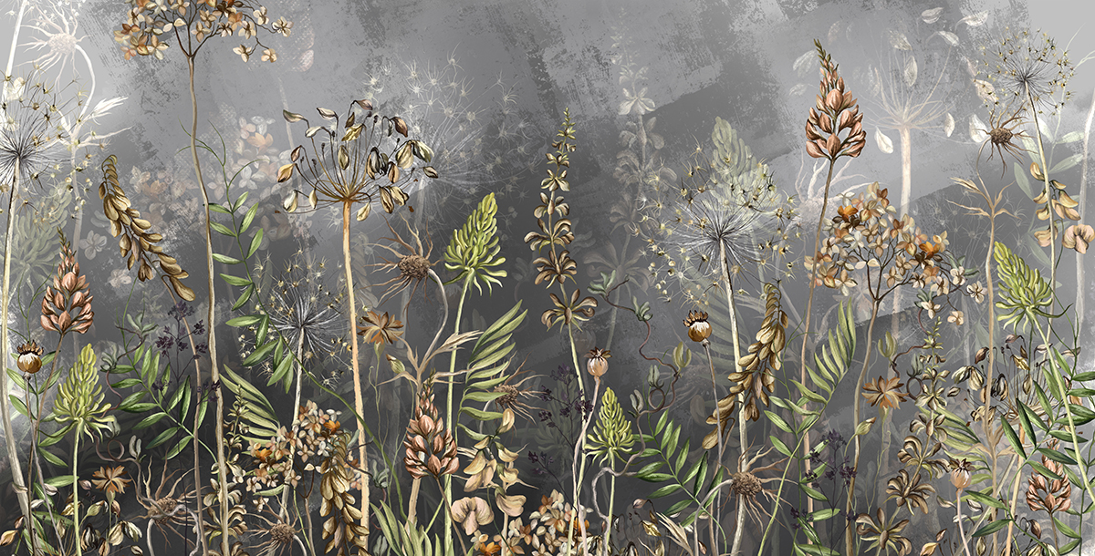 Art,Drawn,Dried,Flowers,On,A,Dark,Textured,Background,,Pattern