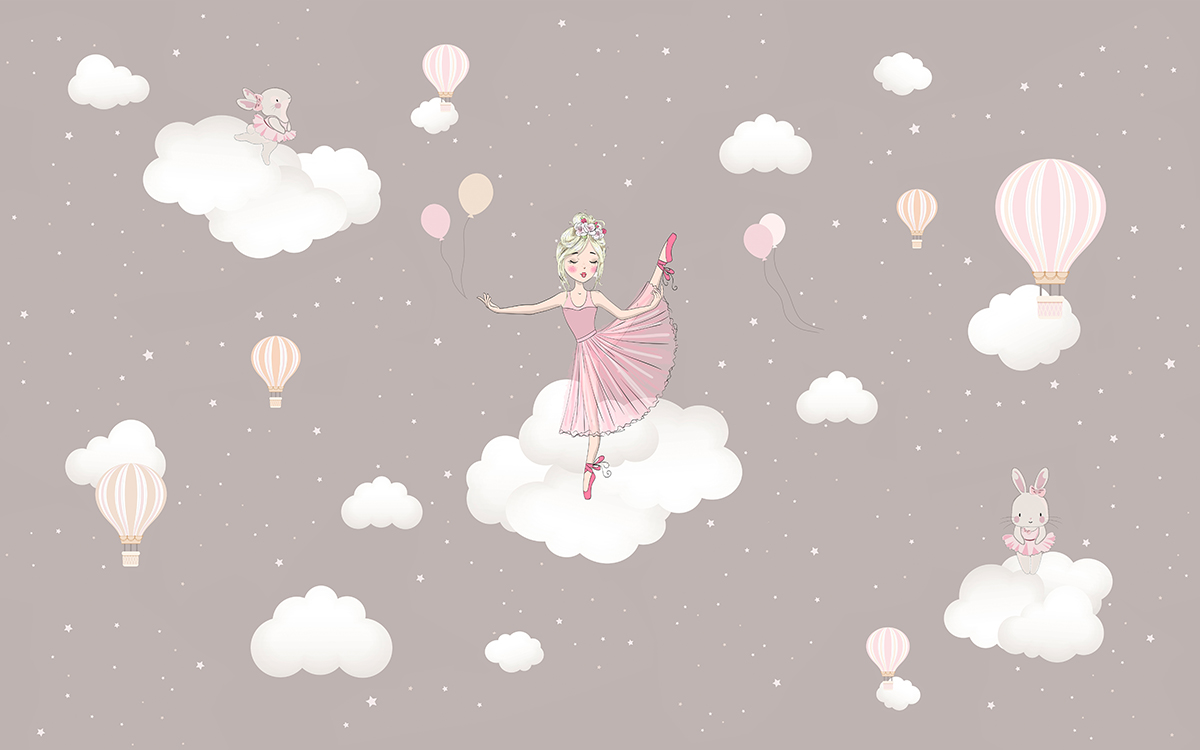 Children's,Picture,For,Girls,With,A,Ballerina,And,Bunnies,On