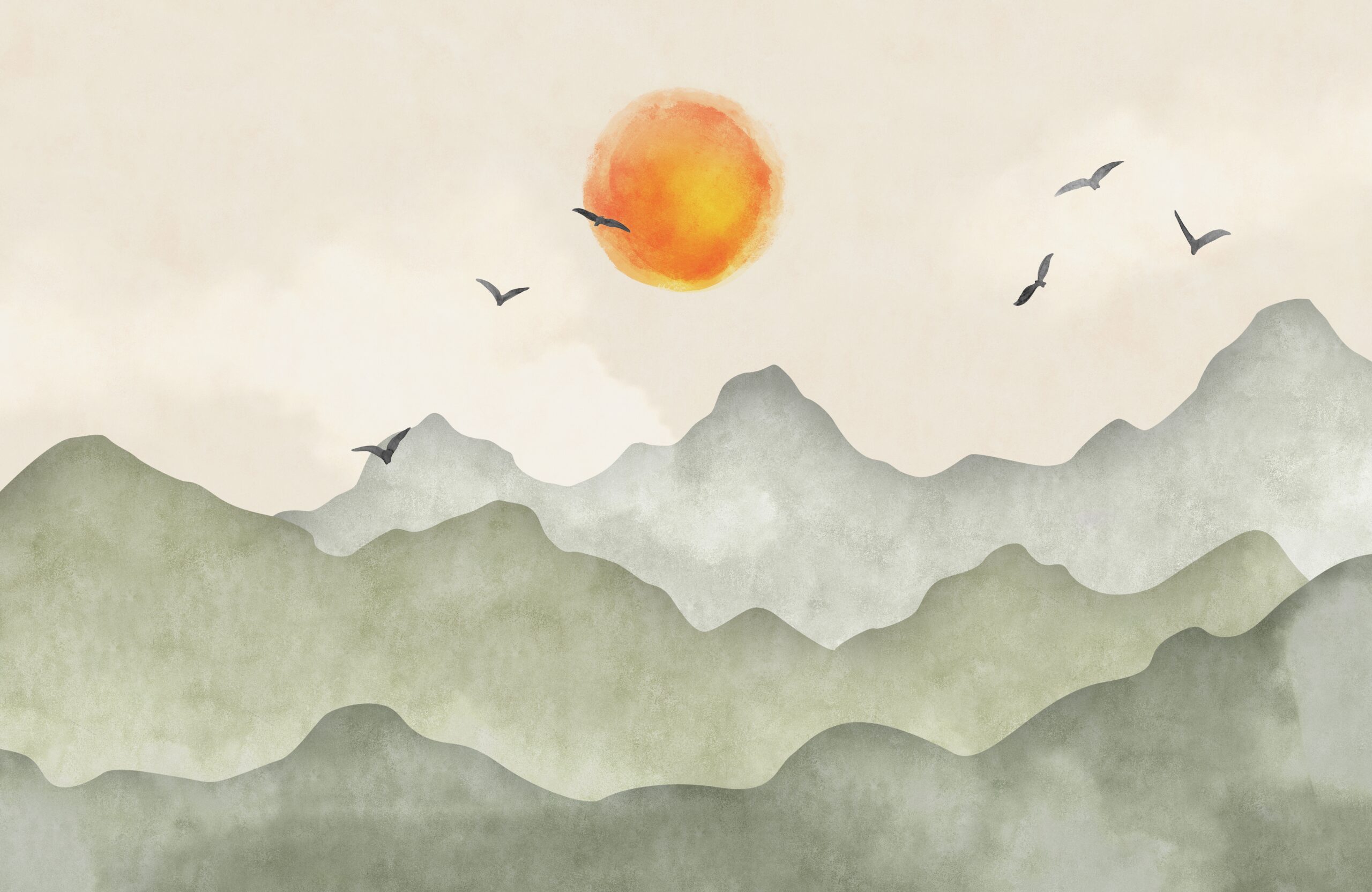 Kids,Mountains,With,Watercolor,,Vintage,Style.,3d,Rendering