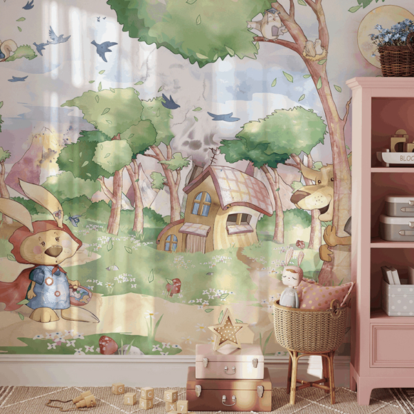 Fototapetai Zuikis Raudonkepuraitės vaidmenyje