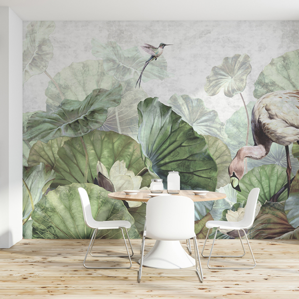 Fototapetai Vandens lelijos ir flamingas