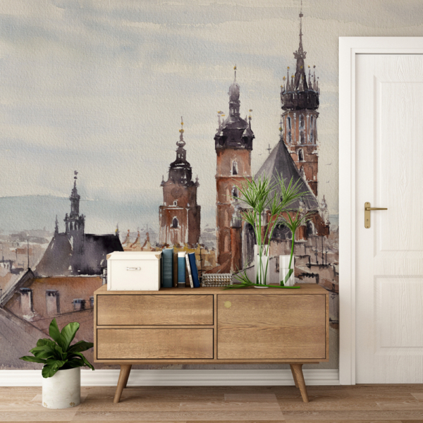 Fototapetai Krokuva – miesto panorama akvarelės stiliumi