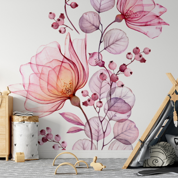 Fototapetai Subtilūs žiedai – akvarelės botaninis sienų paveikslas