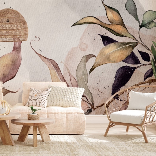 Fototapetai Lapai ant akvarelės