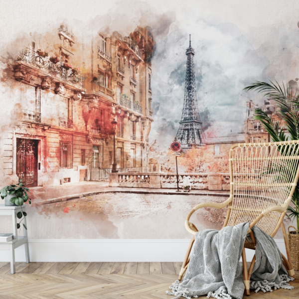 Fototapetai Paryžiaus akvarelė su Eifelio bokštu