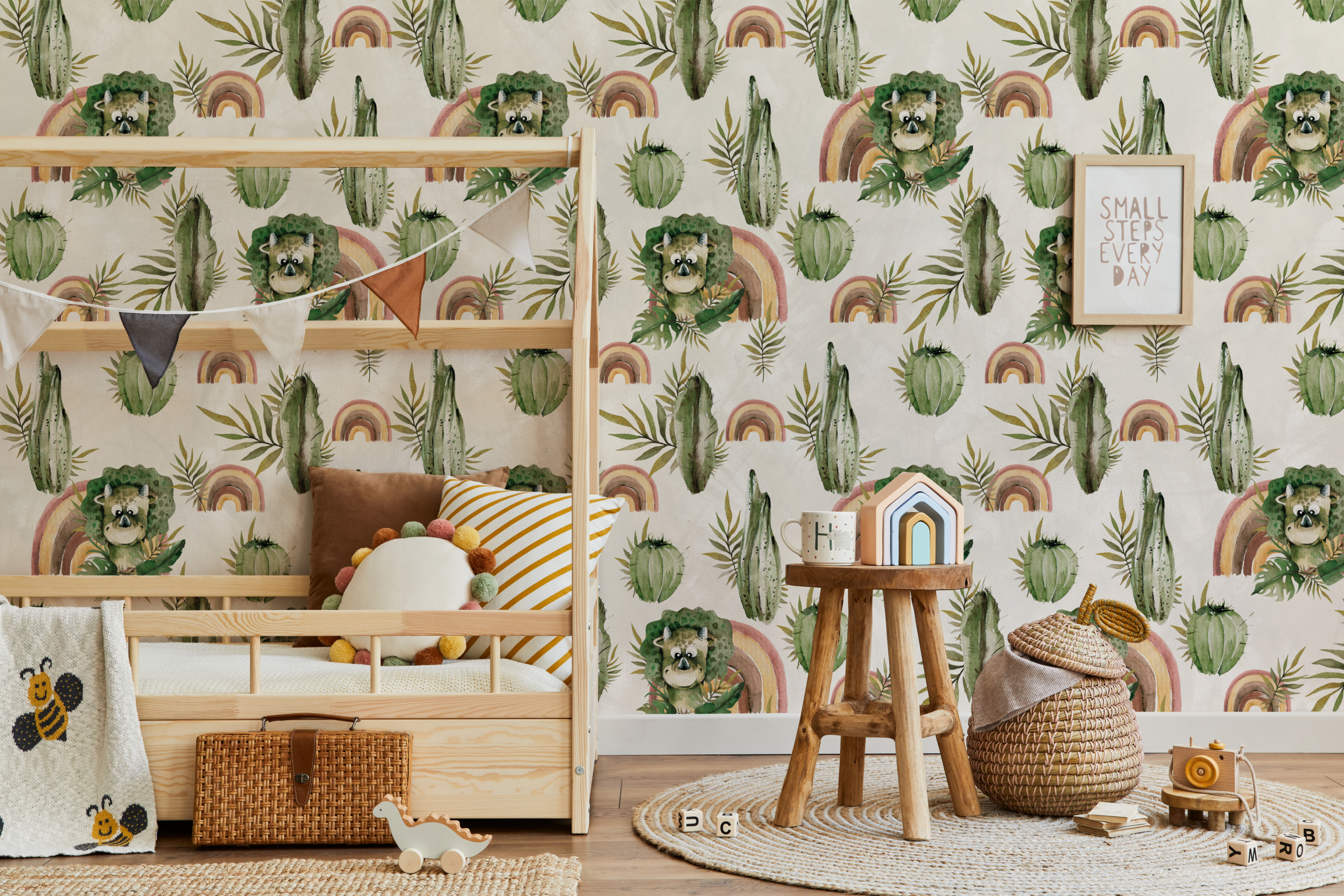 Fototapetai Boho dinozauras su kaktusais