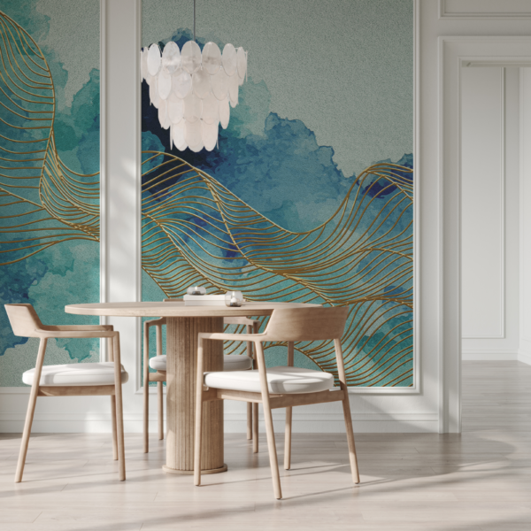Fototapetai Auksinės linijos ant turkio spalvos