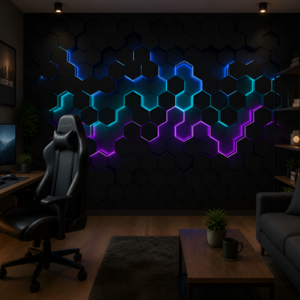 Fototapetai Neoniniai šešiakampiai 3D