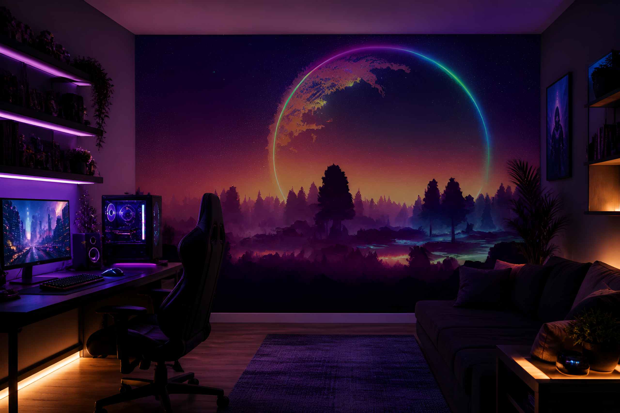 Fototapetai Kosmoso žiedas virš miško