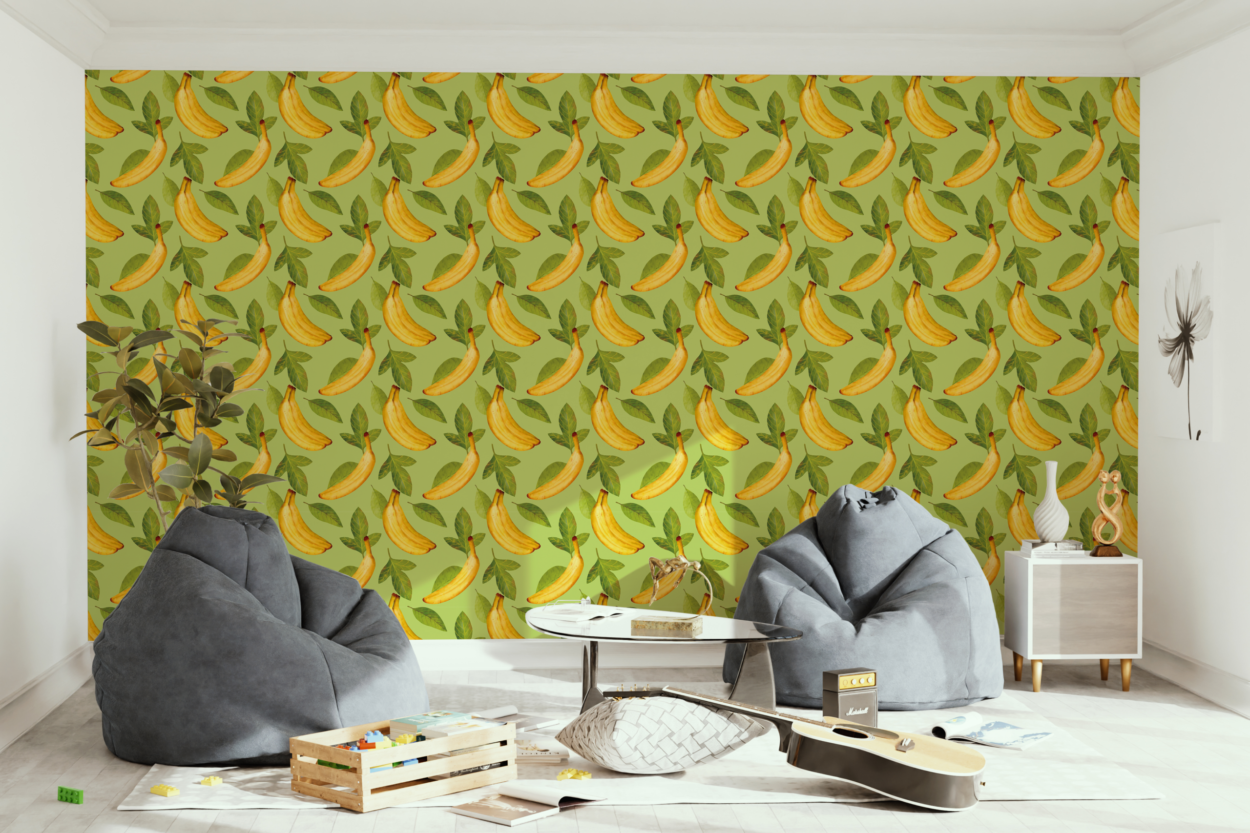 Fototapetai Bananai žaliame fone
