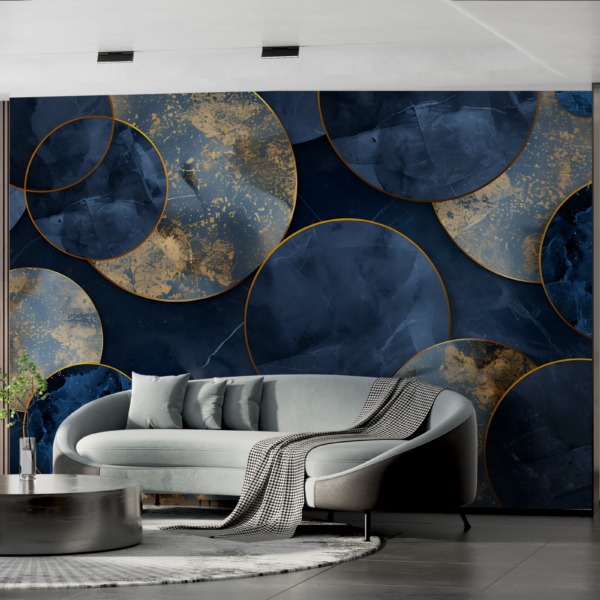 Fototapetai Tamsiai mėlyna geometrija su auksu