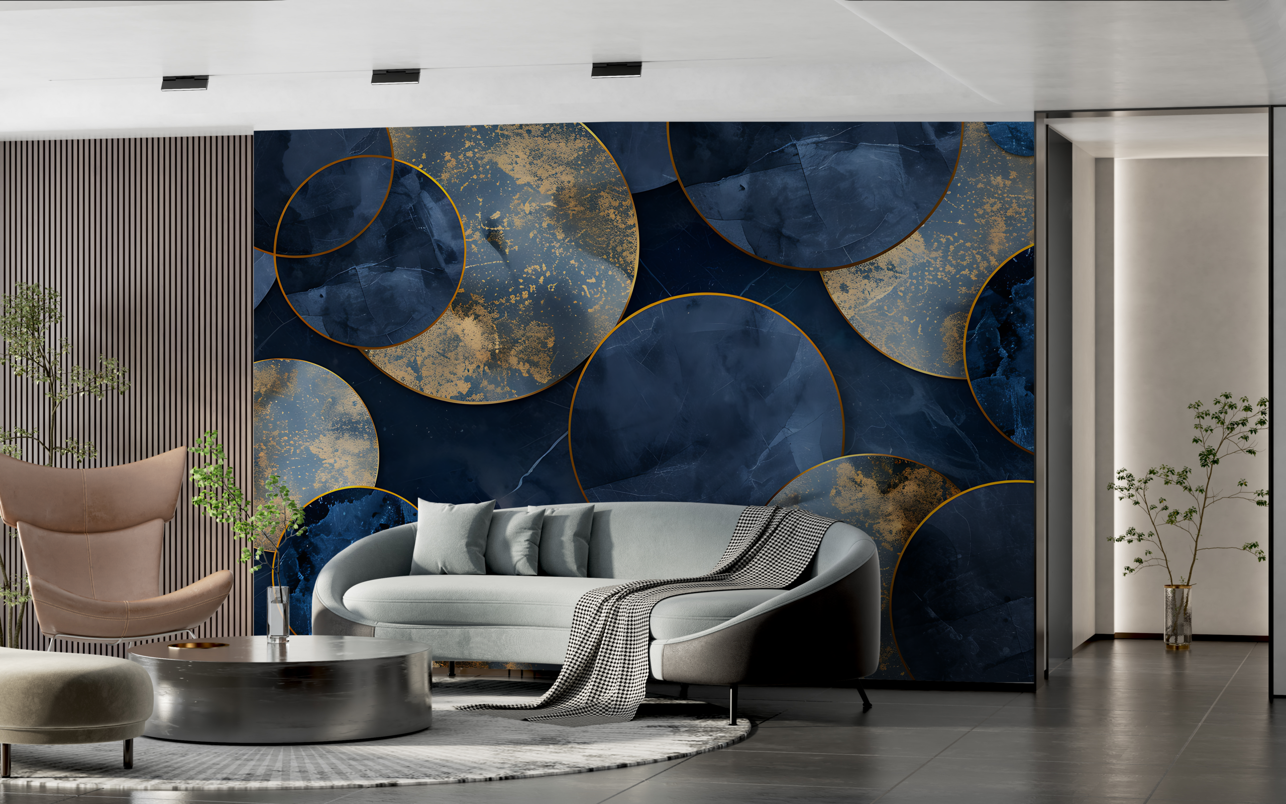 Fototapetai Tamsiai mėlyna geometrija su auksu