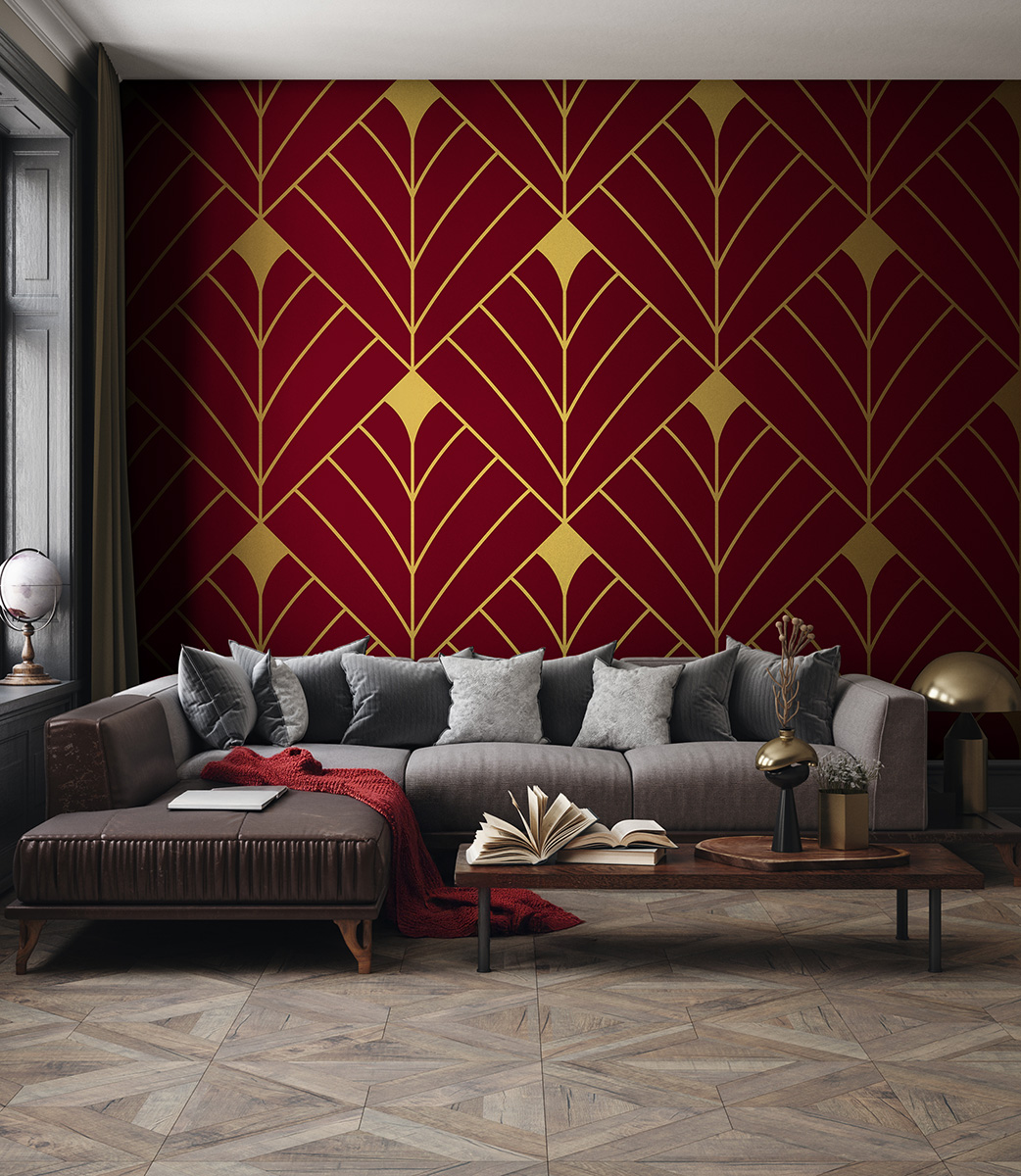 Fototapetai Geometriniai bordo spalvos vėduokliai