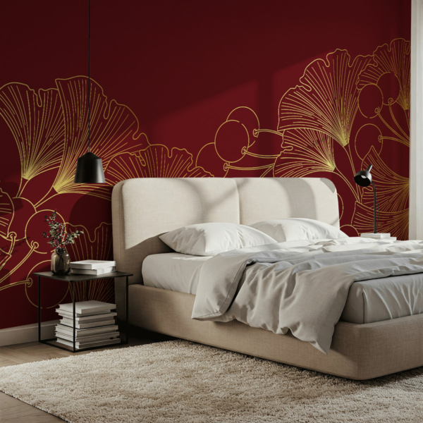 Fototapetai Auksinis ginkmedis bordo fone